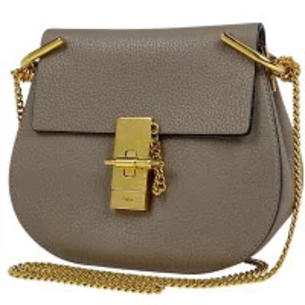 Chloe Drew Chain Shoulder Bag Crossbody Leather Greige